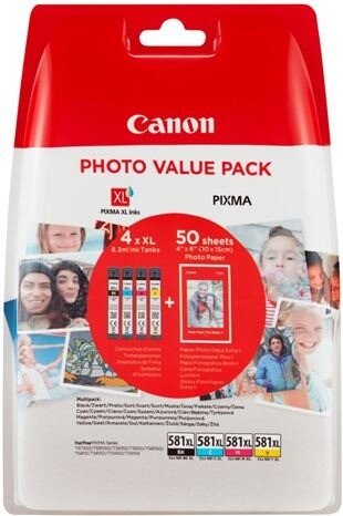 Canon CLI-581XL, Blækpatroner og Foto papir 4x6 cm, Sampak