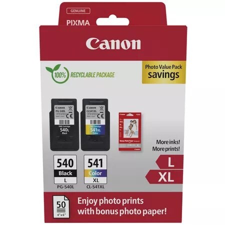Canon PG-540L/CL-541XL, Blækpatron & Fotopapir, Sampak Photo Value Pack
