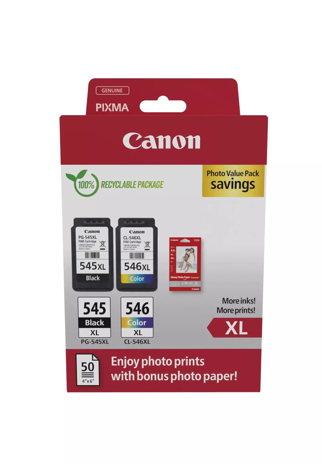 Canon PG-545XL/CL-546XL, Blækpatroner og fotopapir, Sampak