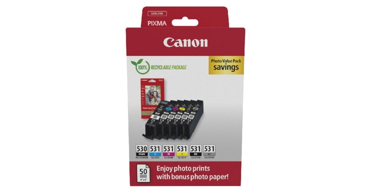 Canon PGI-530/CLI-531, Blækpatron, Sort & Farve, Sampak