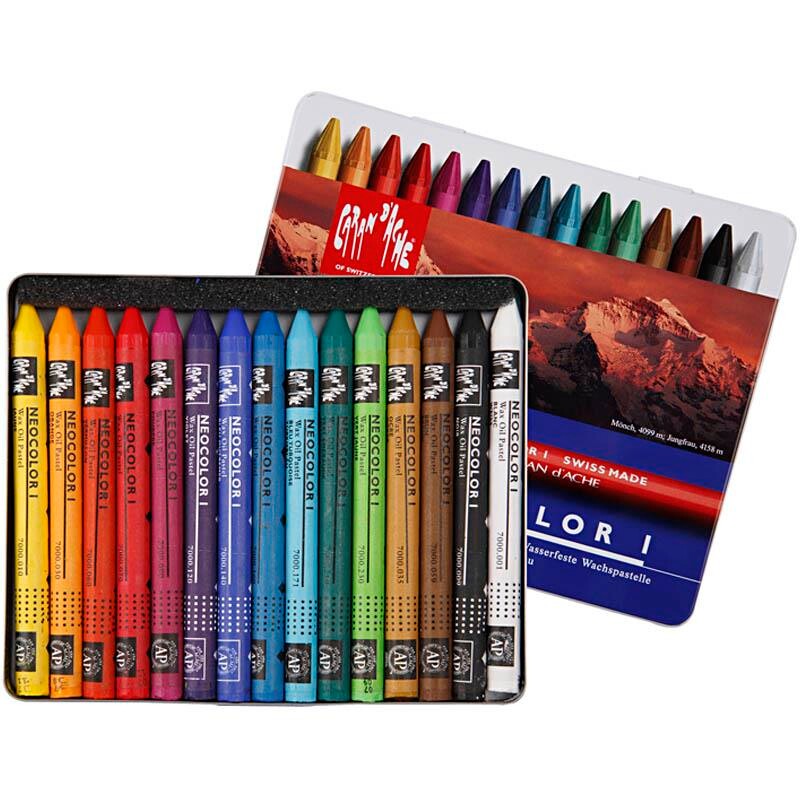 Farvekridt - Caran d'Ache Neocolor I - 8 mm - 10 cm - Assorterede farver - 15 stk