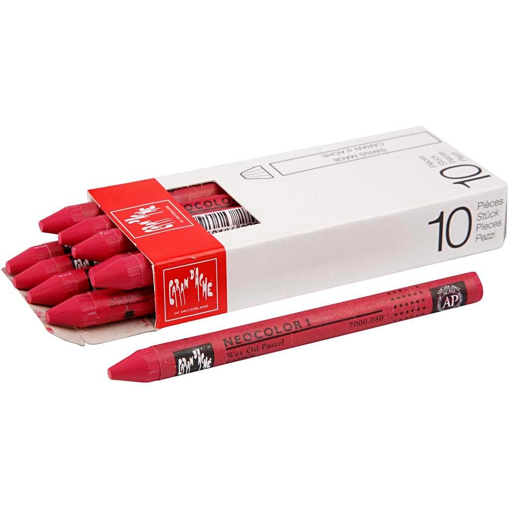 Caran d'Ache - Neocolor I tykkelse 8 mm L: 10 cm carmine (080) rød - 10stk.