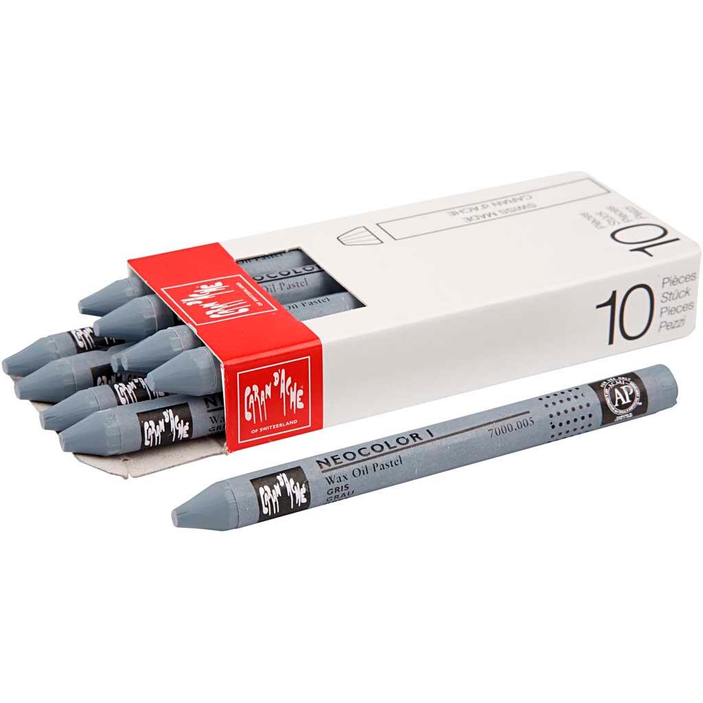Caran d'Ache Neocolor I - tykkelse 8 mm L: 10 cm grey (005) grå -10stk.