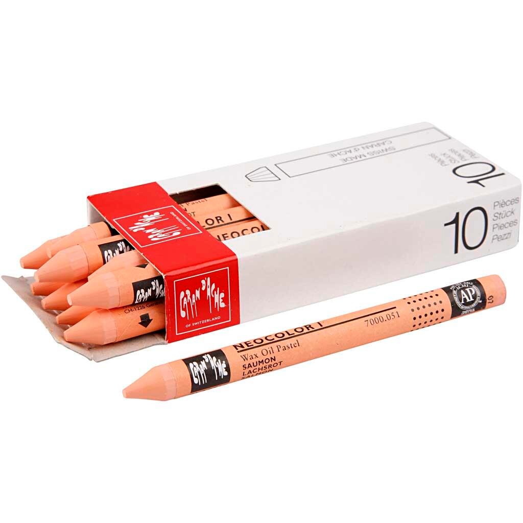 Farvekridt - Caran d'Ache Neocolor I salmon (051) - 8 mm x 10 cm - 10 stk