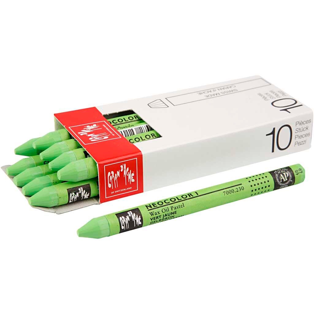 Caran d'Ache Neocolor I - tykkelse 8 mm L: 10 cm lys grøn yellow green (230) - 10stk.