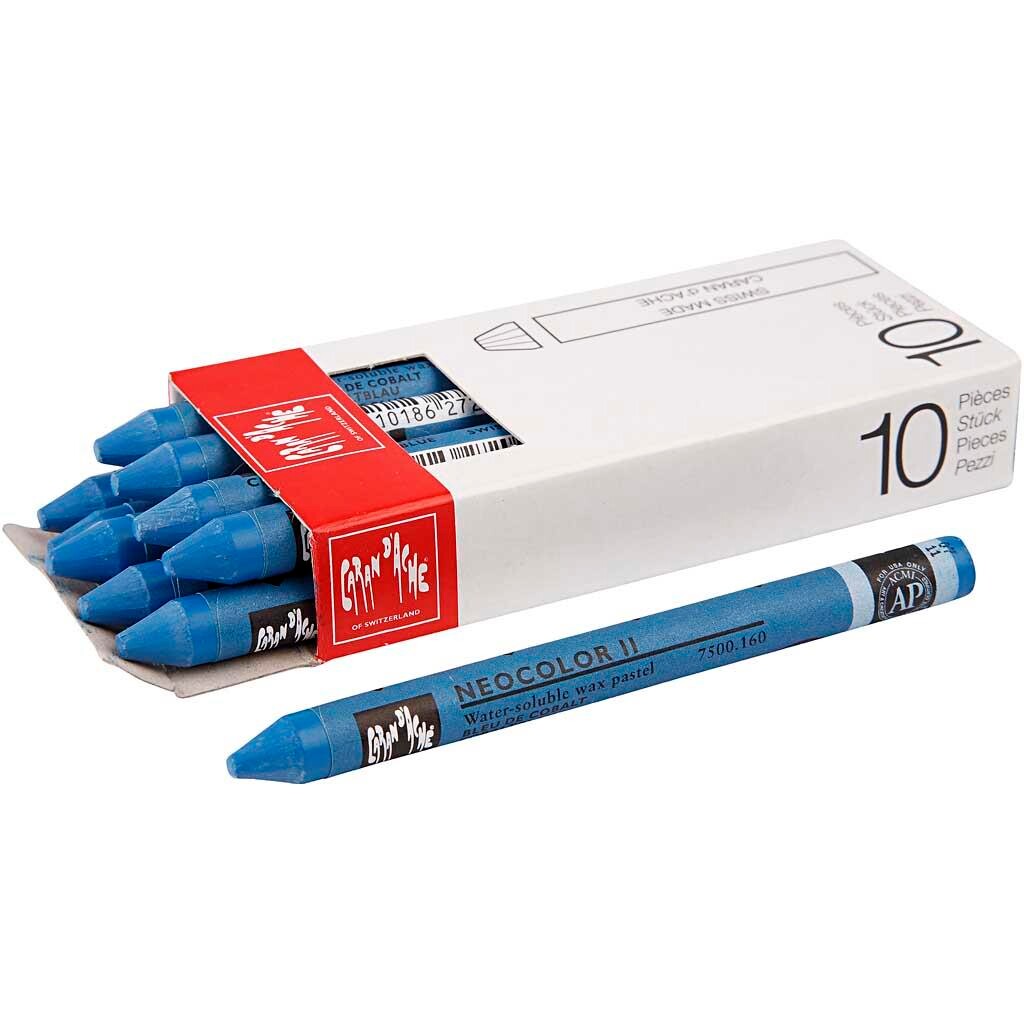 Caran d'Ache - Neocolor II tykkelse 8 mm L: 10 cm cobalt blue (160) kobolt blå primærfarve - 10stk.