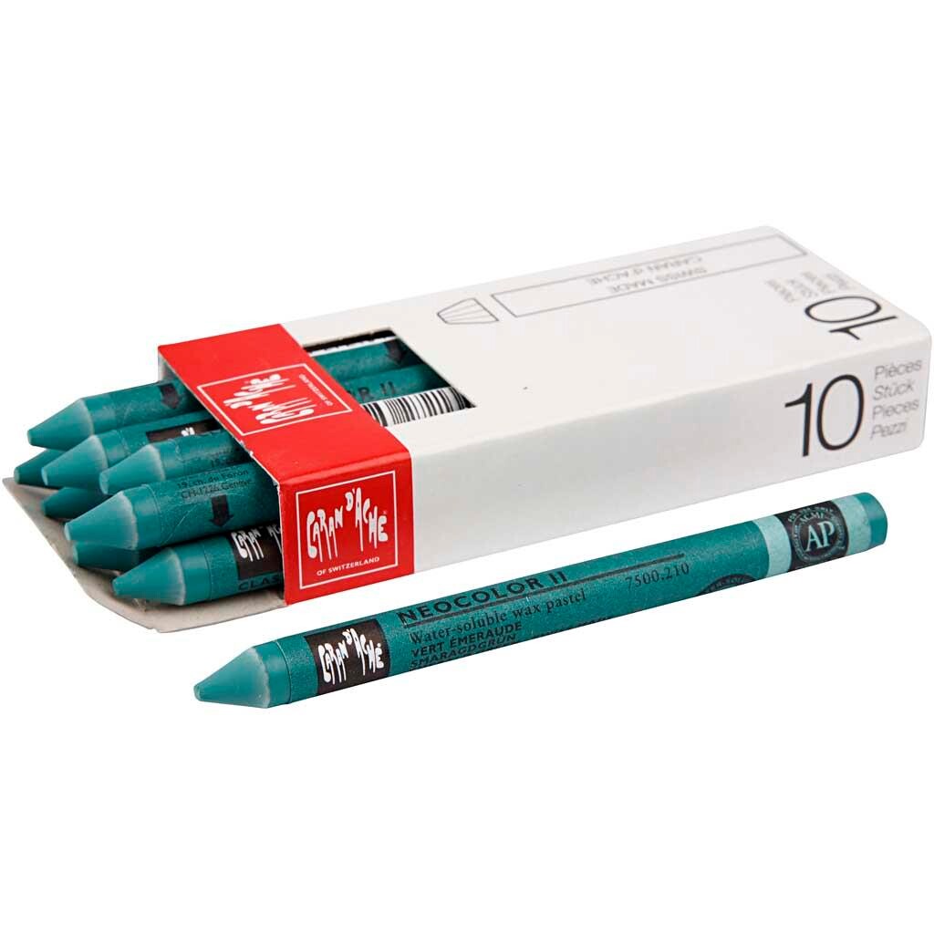 Caran d'Ache - Neocolor II tykkelse 8 mm L: 10 cm emerald green (210) smaragdgrøn - 10stk.