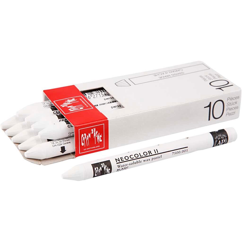 Caran d'Ache Neocolor II - tykkelse 8 mm L: 10 cm hvid white (001) primærfarve - 10stk.