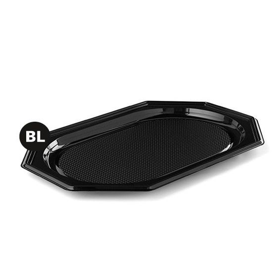 Cateringfad sort plast A-PET mellem - 45 x 30 cm - oval - 100 stk.