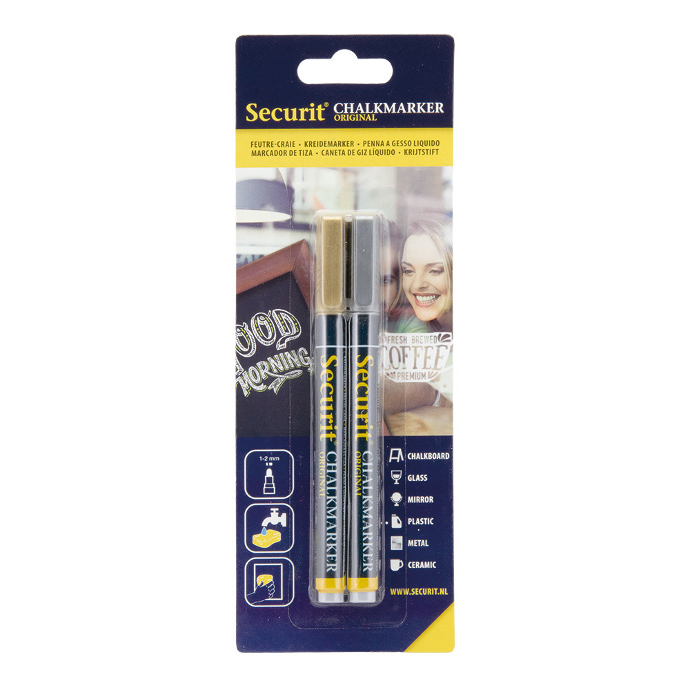 Chalkmarker - Securit - Guld & Sølv - 1-2 mm - 2 stk