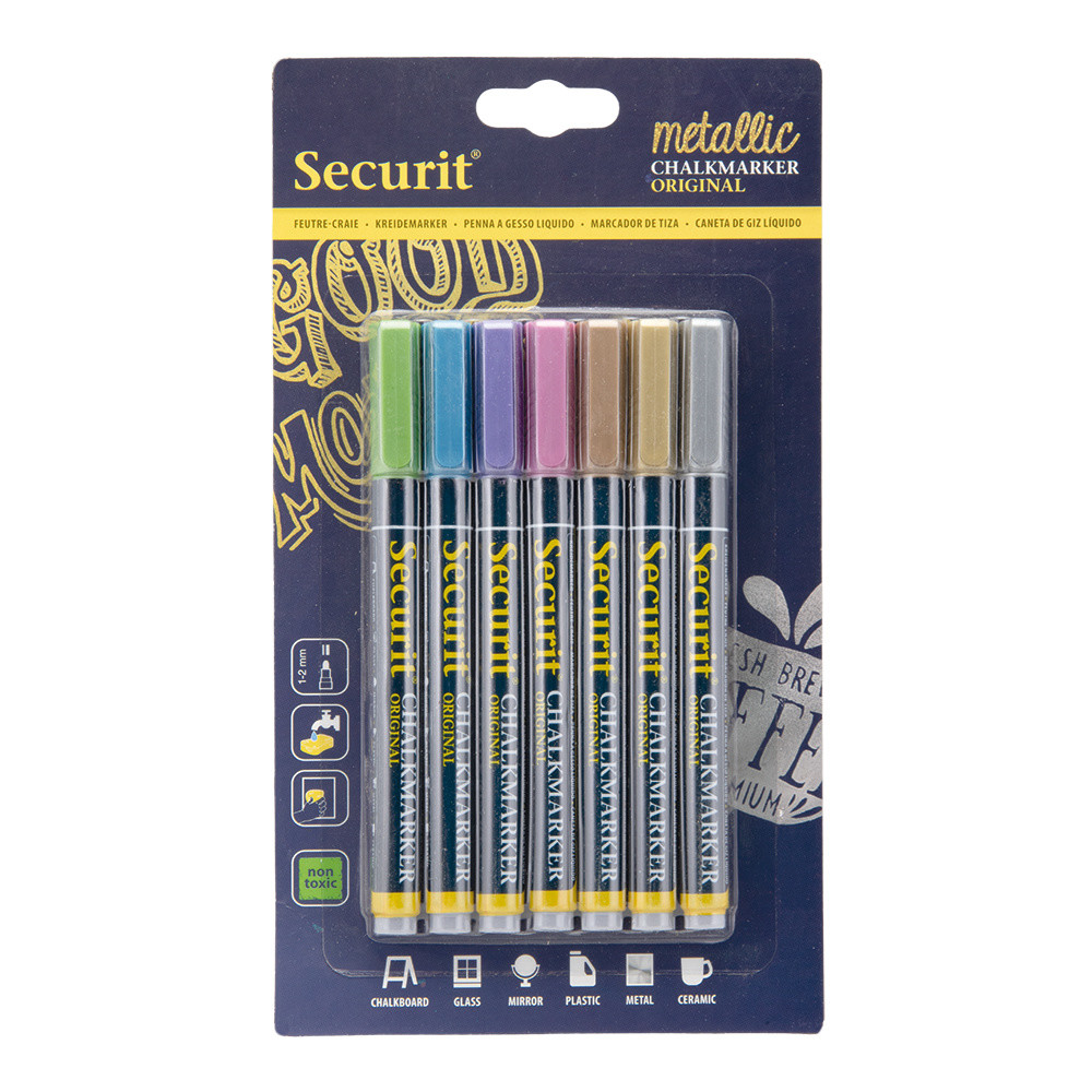Chalkmarker Securit metallic farver 1-2mm - 7 stk pr. pak