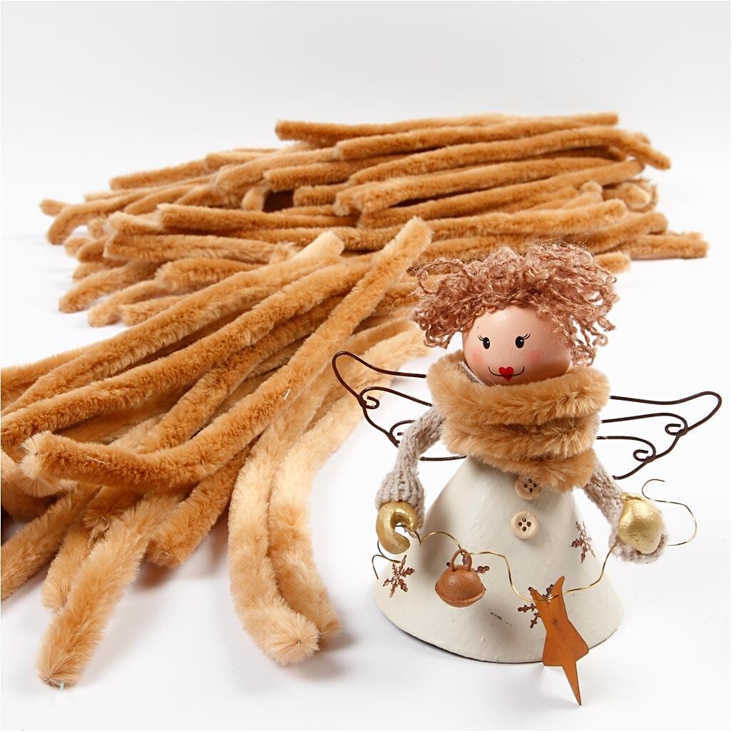 Chenille, L: 30 cm, tykkelse 6 mm, beige - 50 stk / 1 pakke