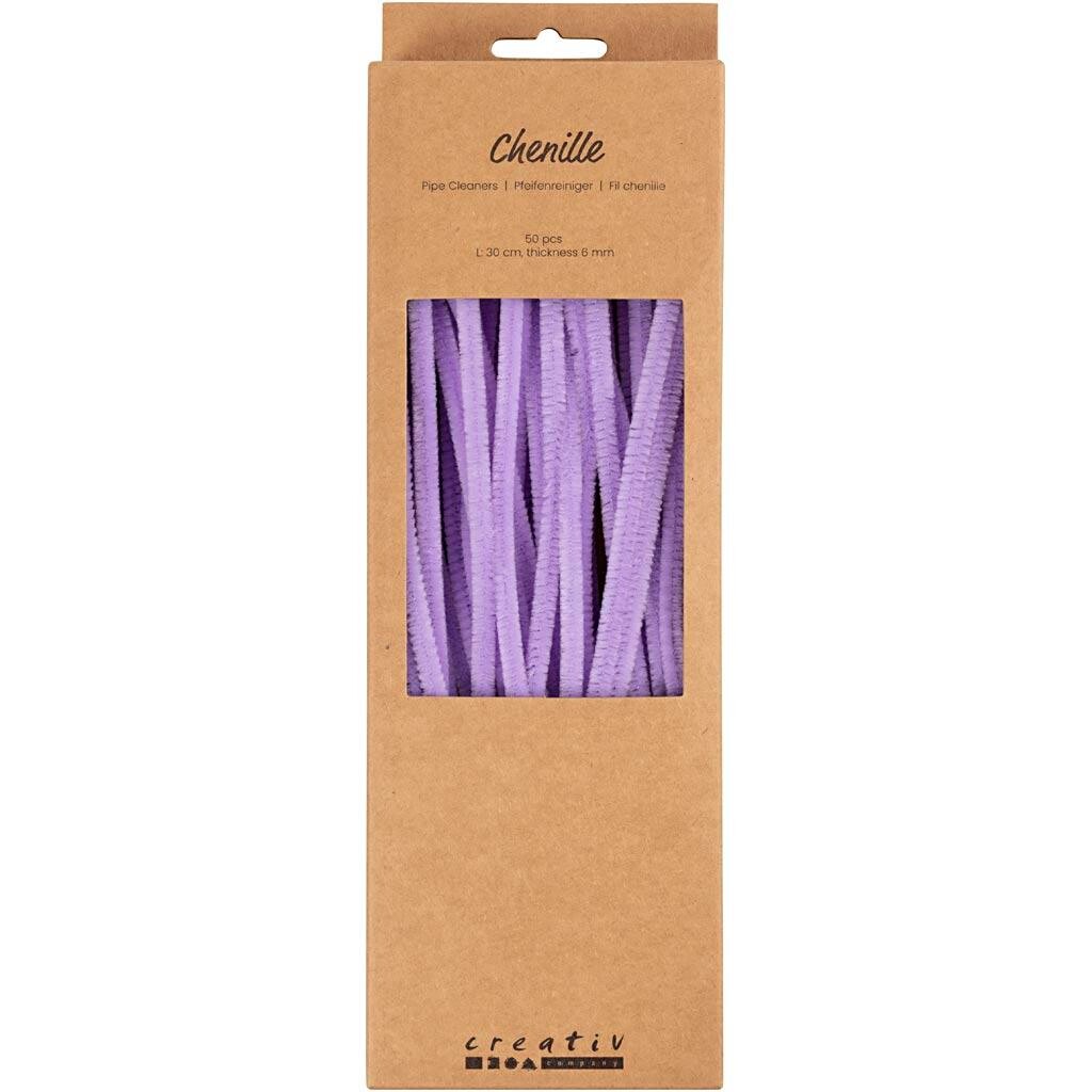 Chenille, L: 30 cm, tykkelse 6 mm, lilla - 50 stk / 1 pakke