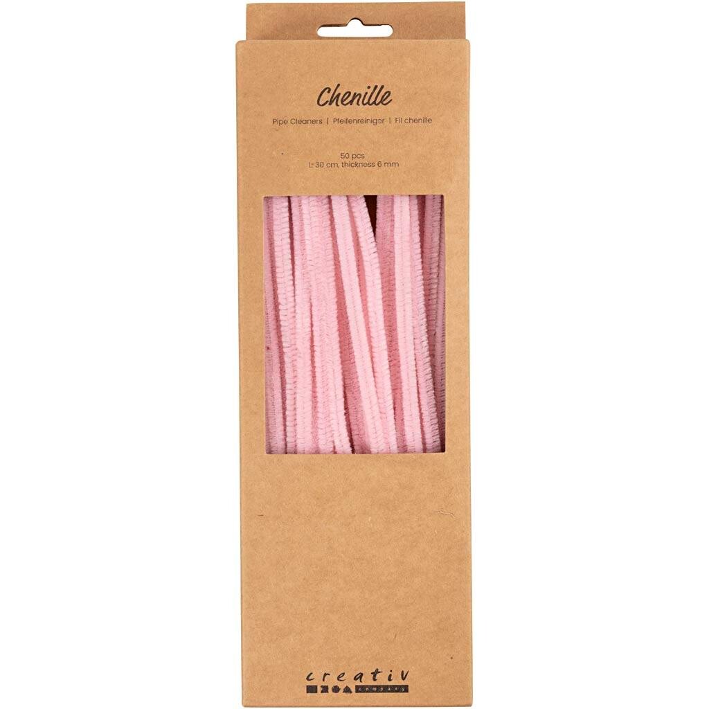 Chenille, L: 30 cm, tykkelse 6 mm, rosa - 50 stk / 1 pakke