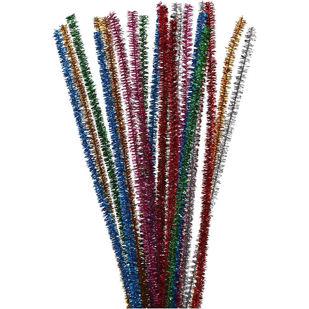 Chenille – stærke farver – 30 cm – 6 mm – glitter
