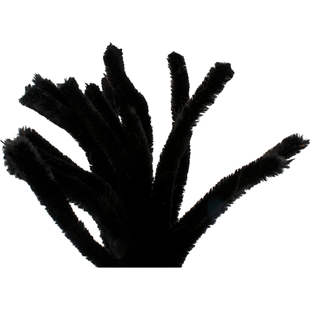 Chenille tykkelse 15 mm længde 30 cm sort | 15 stk.