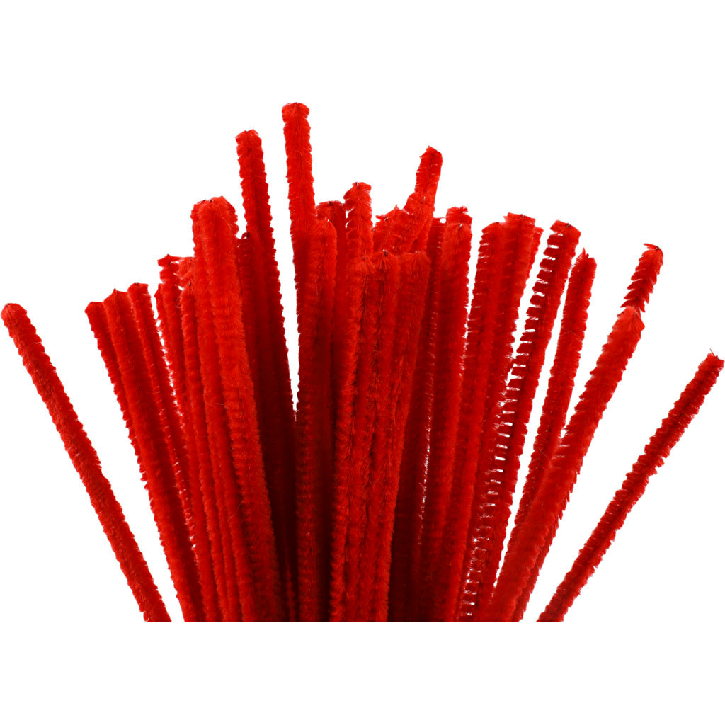 Chenille tykkelse 6 mm længde 30 cm rød - 50 stk.