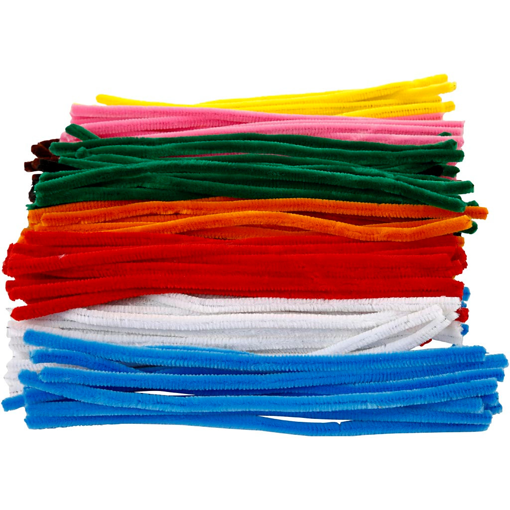 Chenille tykkelse 9 mm længde 30 cm assorteret farver | 200 stk.