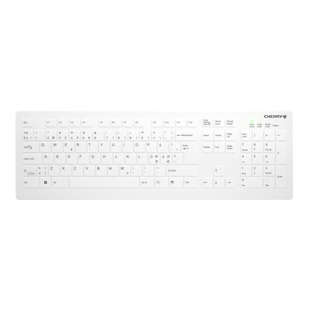 Tastatur, Cherry Active Key Flat Profile Wireless Hygiene Desktop Keyboard, White