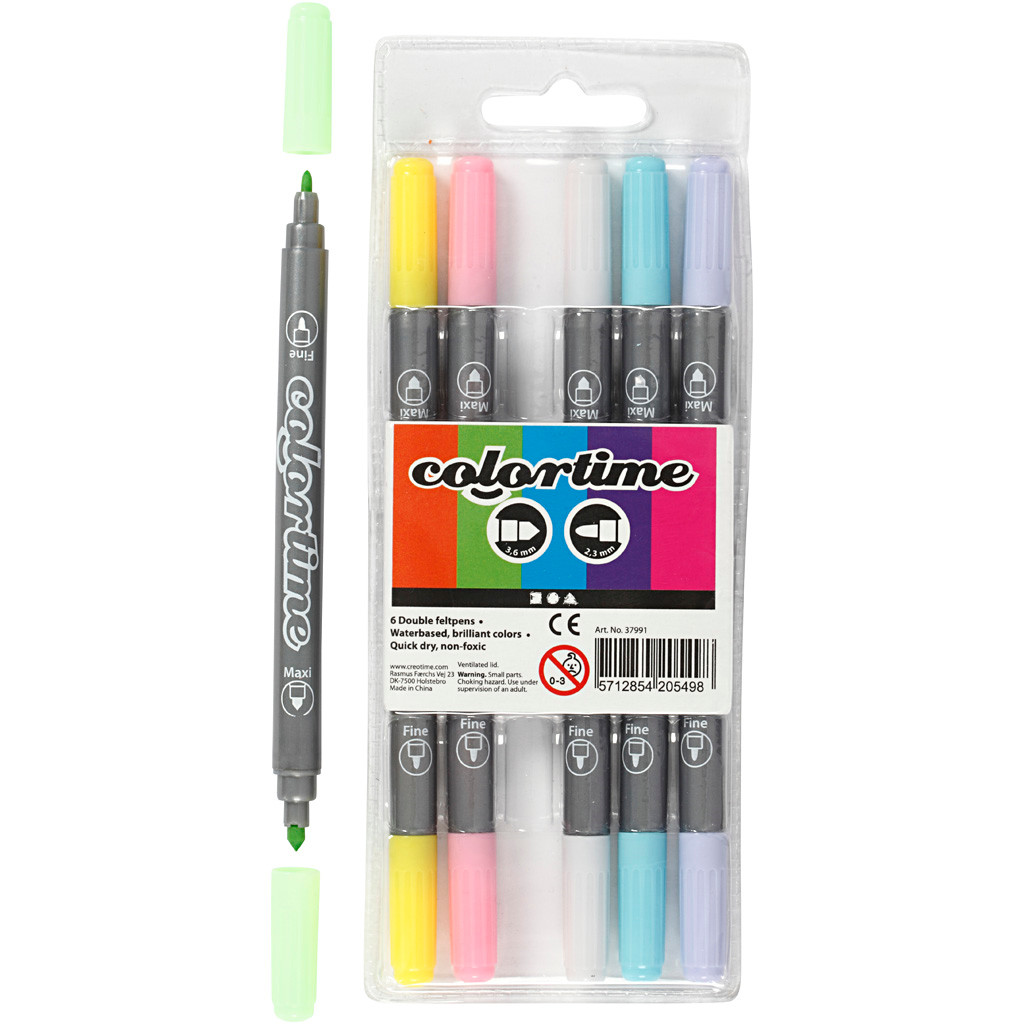 Tusser pastelfarver dobbelt Colortime 2.3+3.6 mm - 6 stk