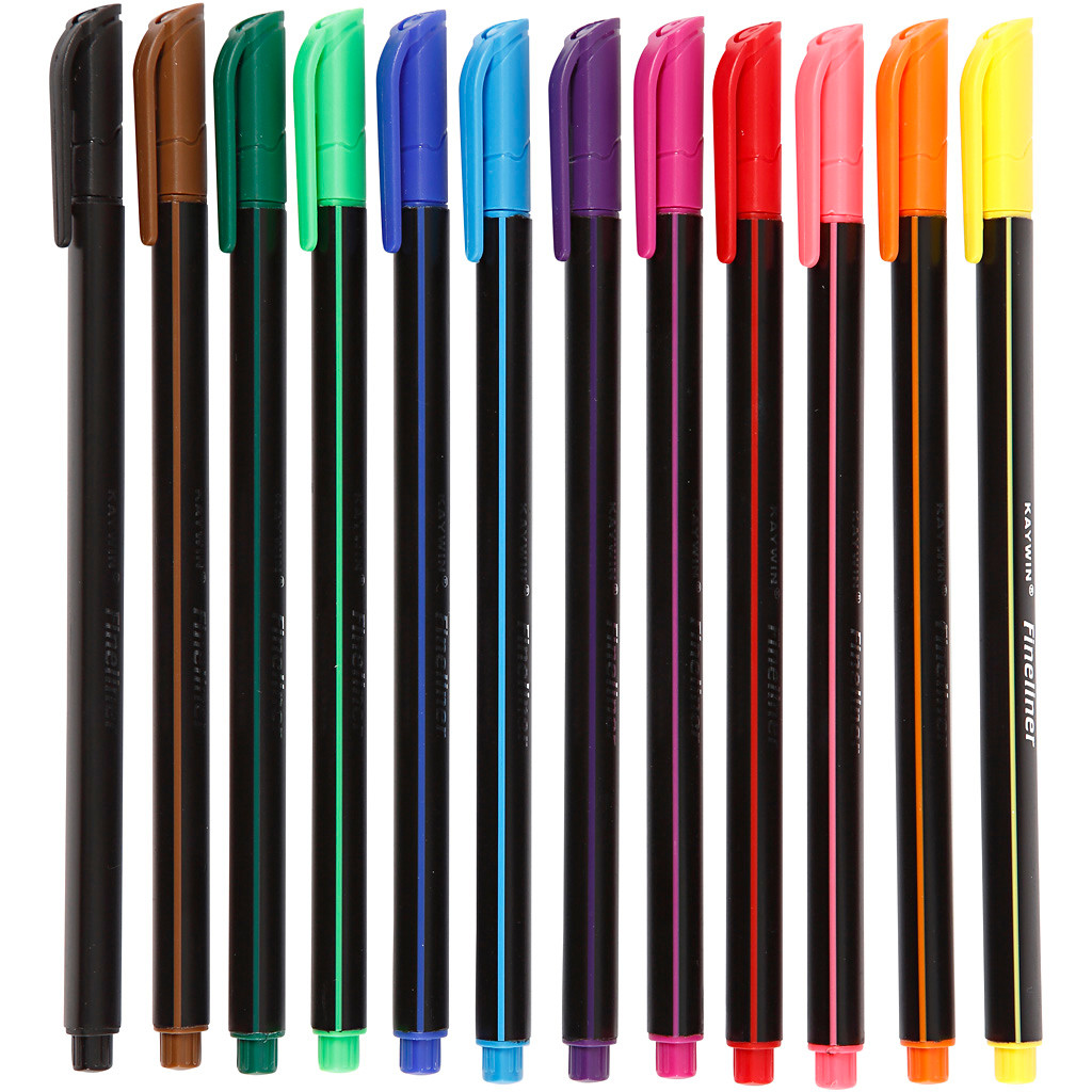 Tusser i 12 forskellige farver 0,7 mm Colortime Fineliner