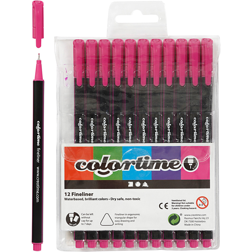 Colortime Fineliner Tusch, stregtykkelse: 0,7 mm, cyklamen, 12stk.