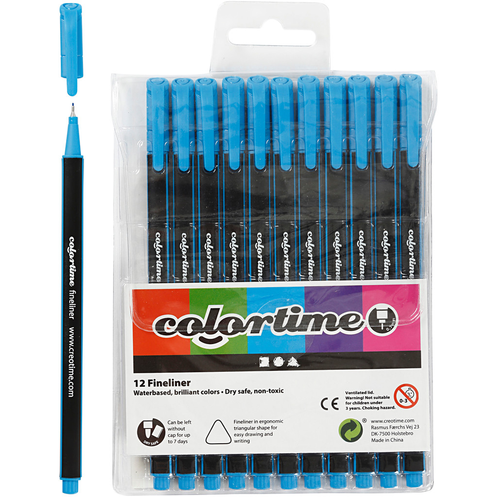 Fineliners Colortime, stregtykkelse: 0,7 mm, lys blå, 12stk.