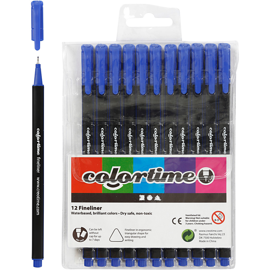 Tusser mørk blå Colortime Fineliner Tusch 0,7 mm - 12 stk