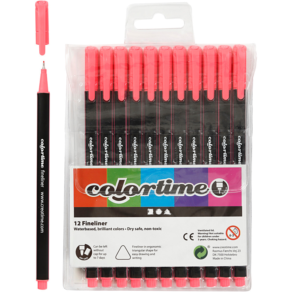 Colortime Fineliner Tusch, stregtykkelse: 0,7 mm, pink, 12stk.