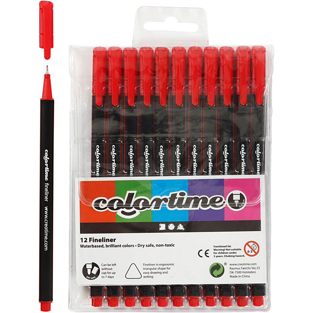 Colortime Fineliner Tusch, stregtykkelse: 0,7 mm, rød, 12stk.