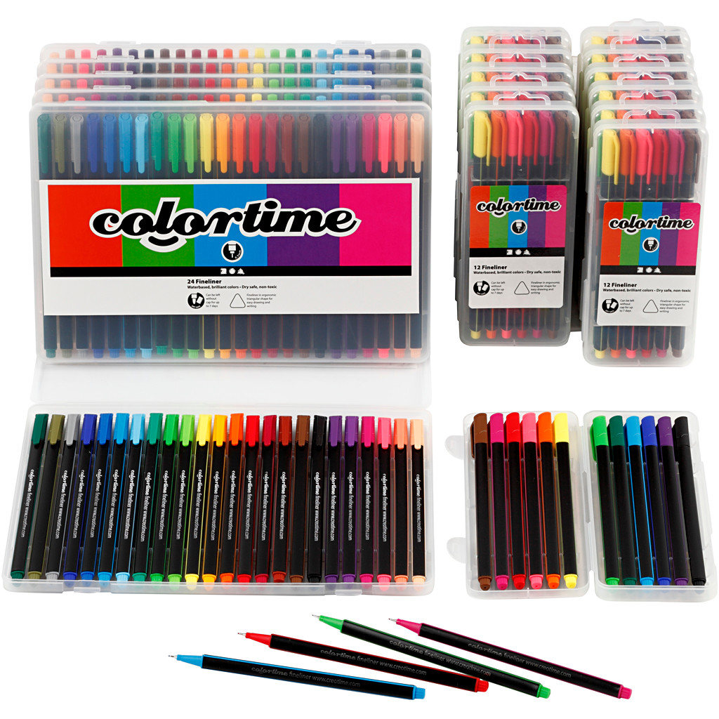 Colortime Fineliner Tuscher, stregtykkelse: 0,6-0,7 mm, ass. farver, 18pk.