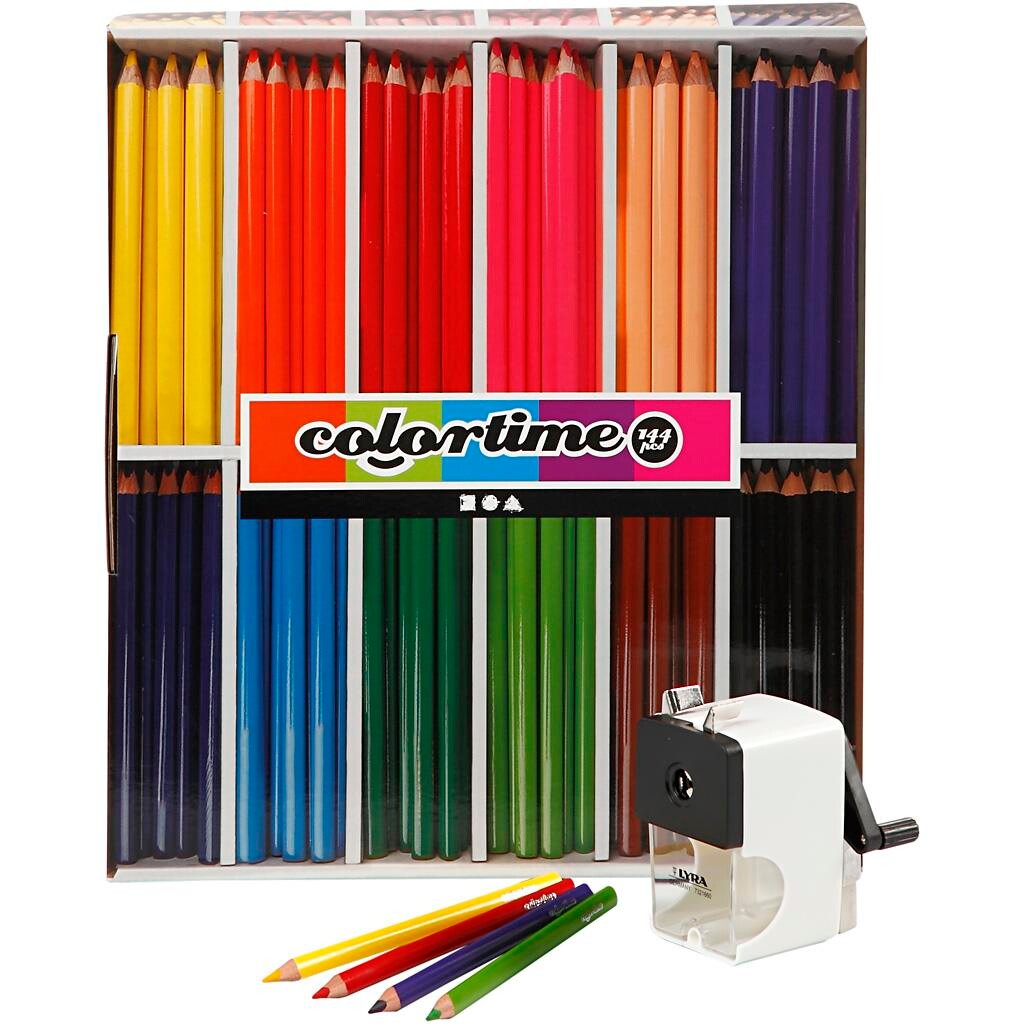 Farveblyanter - Colortime JUMBO - Mine: 5 mm - 12x12 farver + blyantspidser - 1 sæt