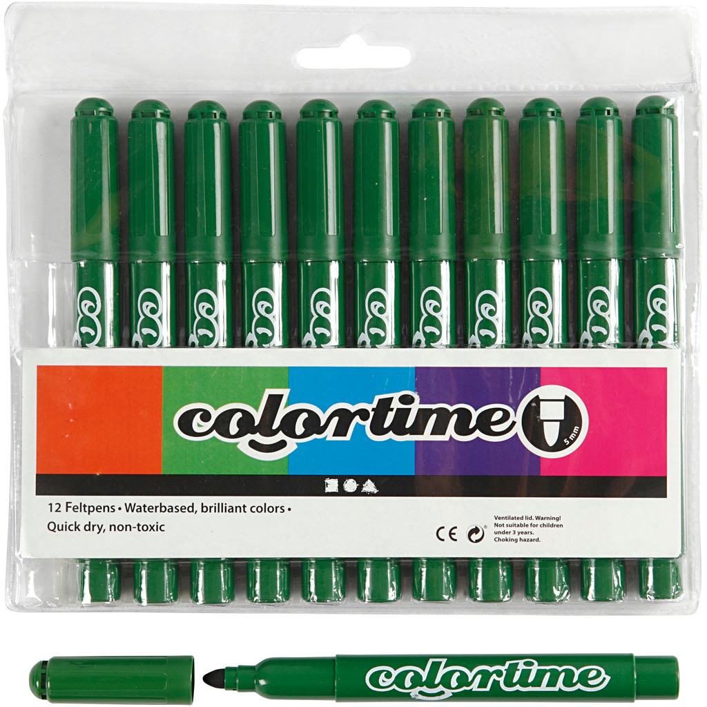 Colortime Tusch, stregtykkelse: 5 mm, grangrøn, 12stk.