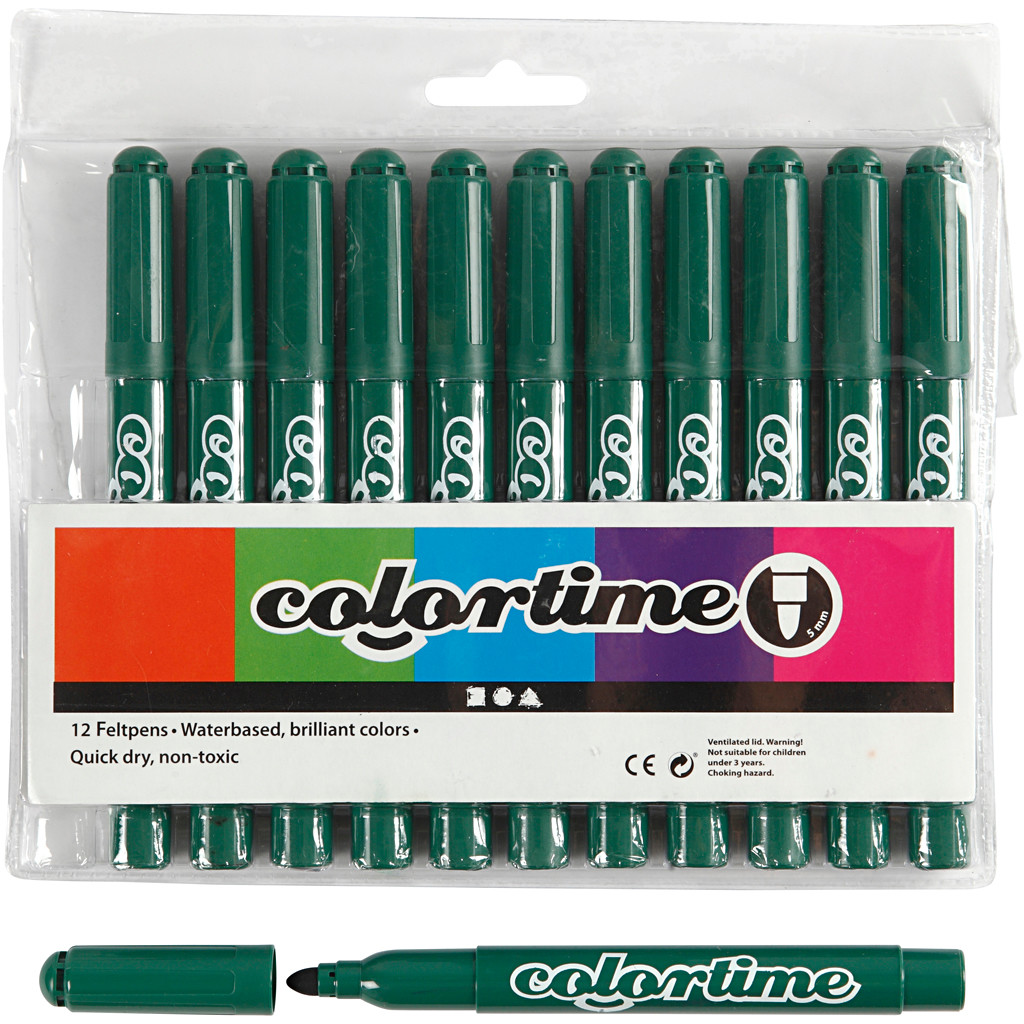 Colortime Tusch, stregtykkelse: 5 mm, grøn, 12stk.