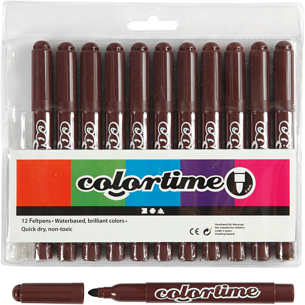 Colortime Tusch, stregtykkelse: 5 mm, mørk brun, 12stk.