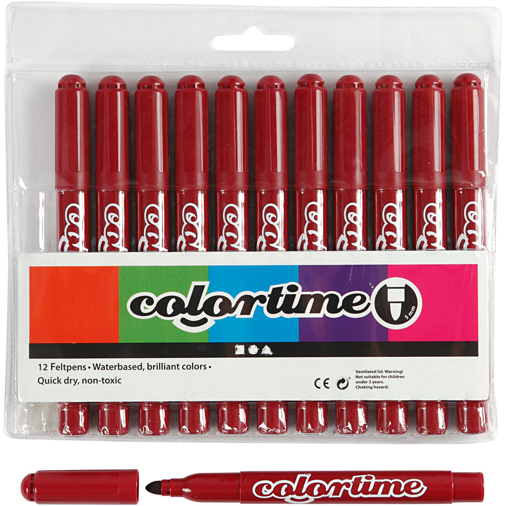 Colortime Tusch, stregtykkelse: 5 mm, vinrød, 12stk.