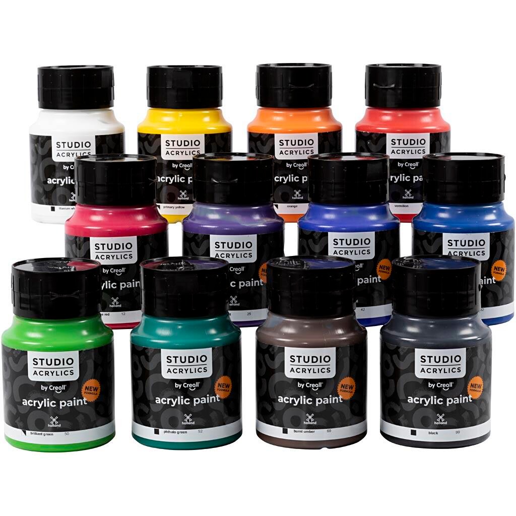Akrylmaling Creall Studio ass. farver 12x500 ml