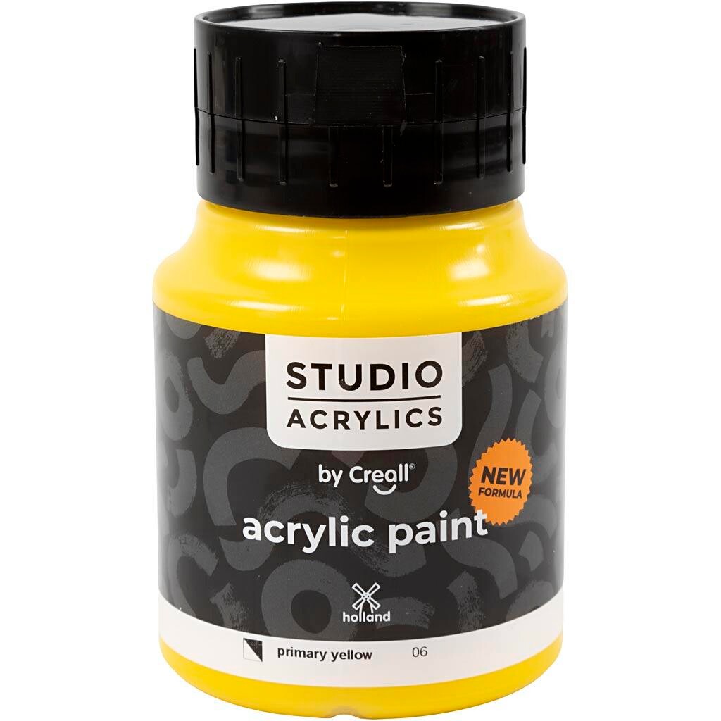 Akrylmaling Creall Studio halvdækkende primary yellow (06) 500 ml