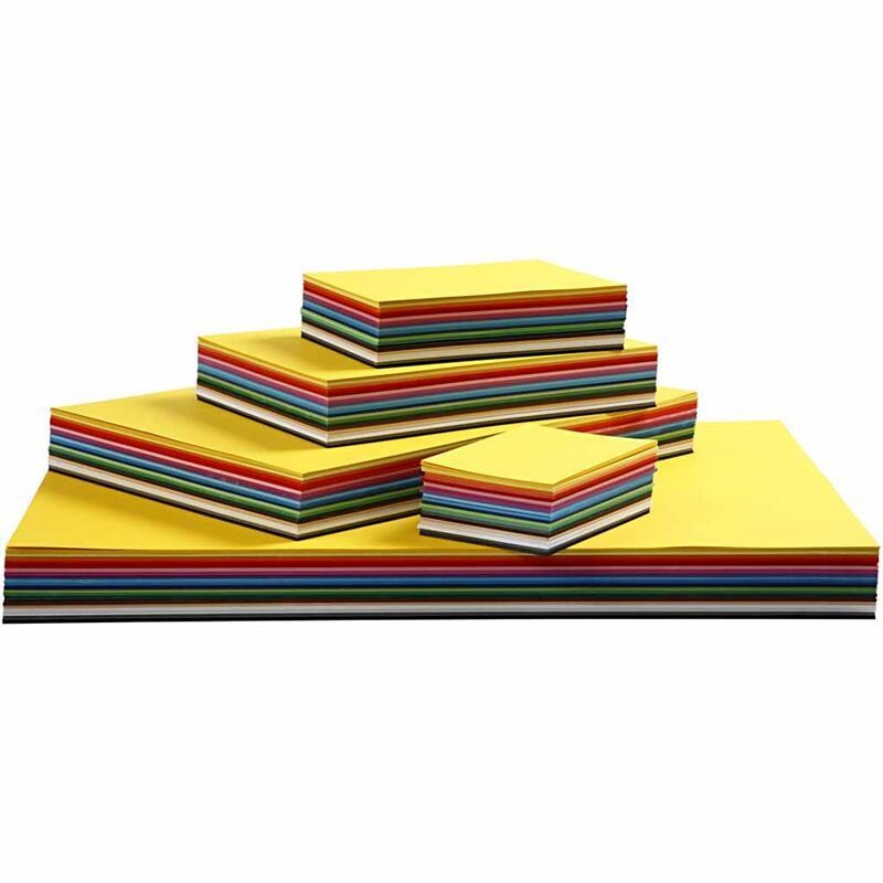 Creativ karton - A3 + A4 + A5 + A6 - 180 g - Assorteret farver - 1500 ark