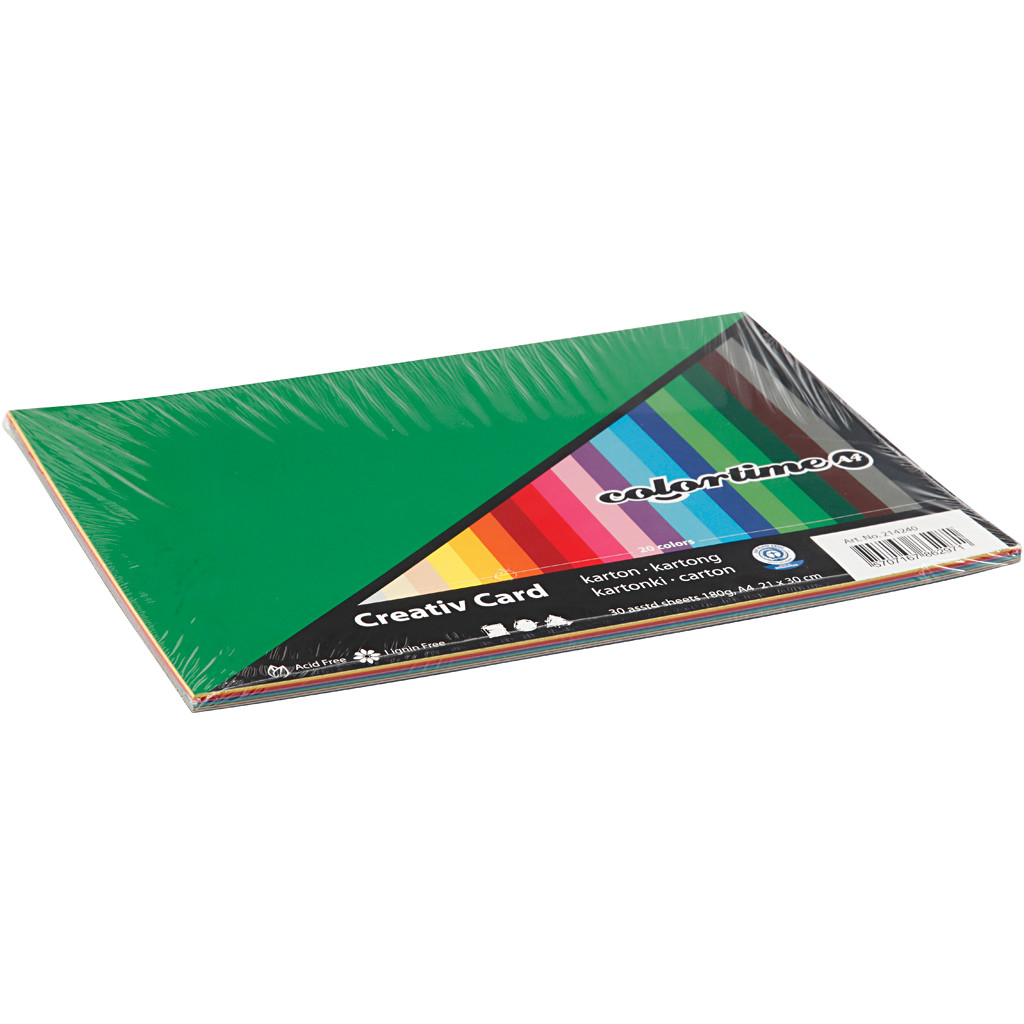 Karton – A4 – 180 g – Assorterede farver – 30 ark