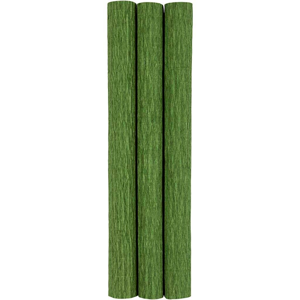 Crepepapir 25x60 cm Stræk crepe: 180% 105 g løvgrøn 3 ark pr pakke
