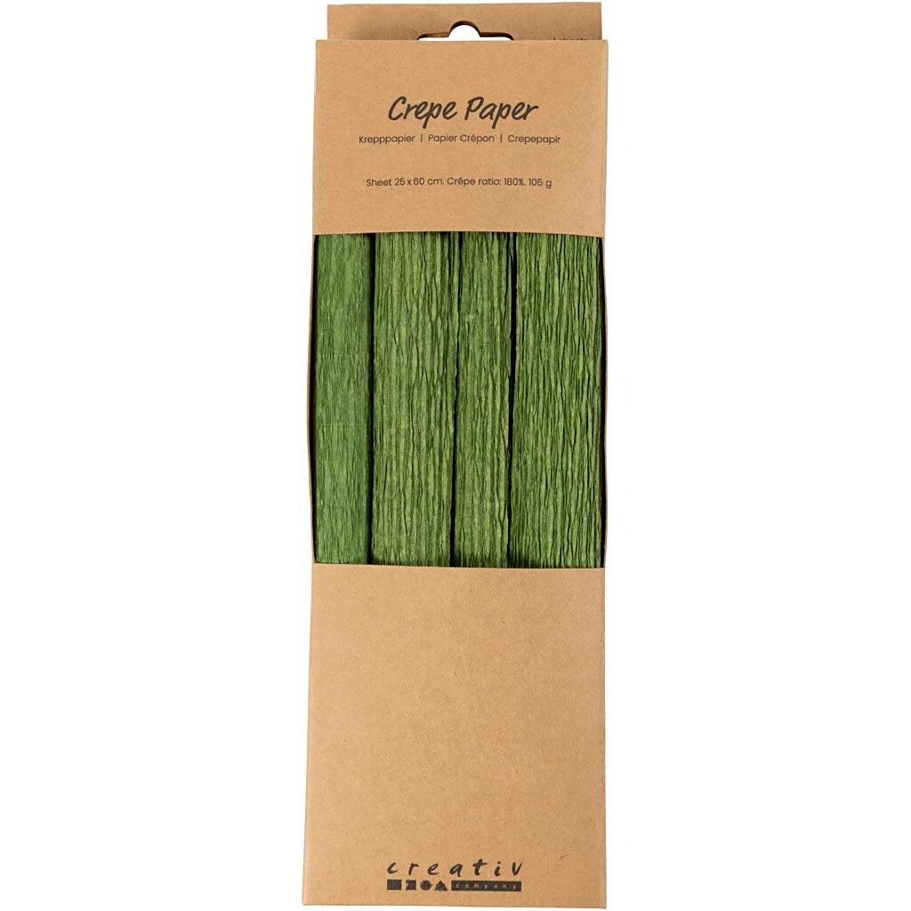 Crepepapir, 25x60 cm, Stræk/crepe: 180%, 105 g, løvgrøn - 4 ark pr pakke