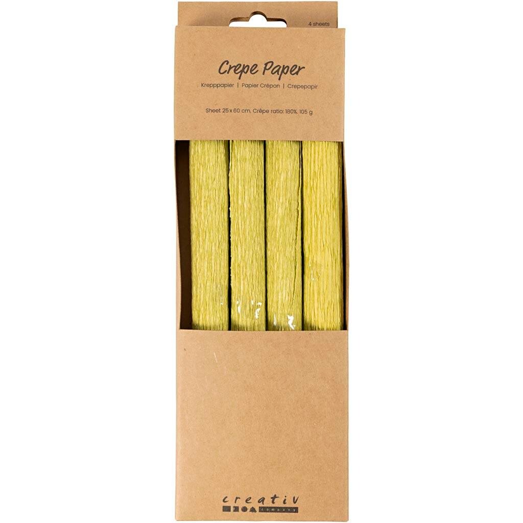 Crepepapir, 25x60 cm, Stræk/crepe: 180%, 105 g, lys grøn - 4 ark pr pakke