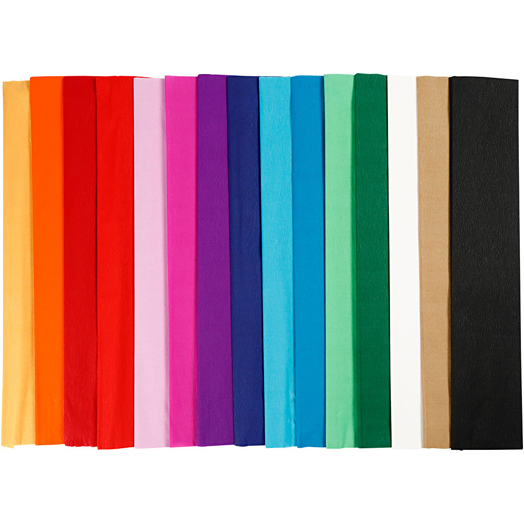 Crepepapir sæt med assorterede farver 50 x 250 cm - 60 læg - 22 gram