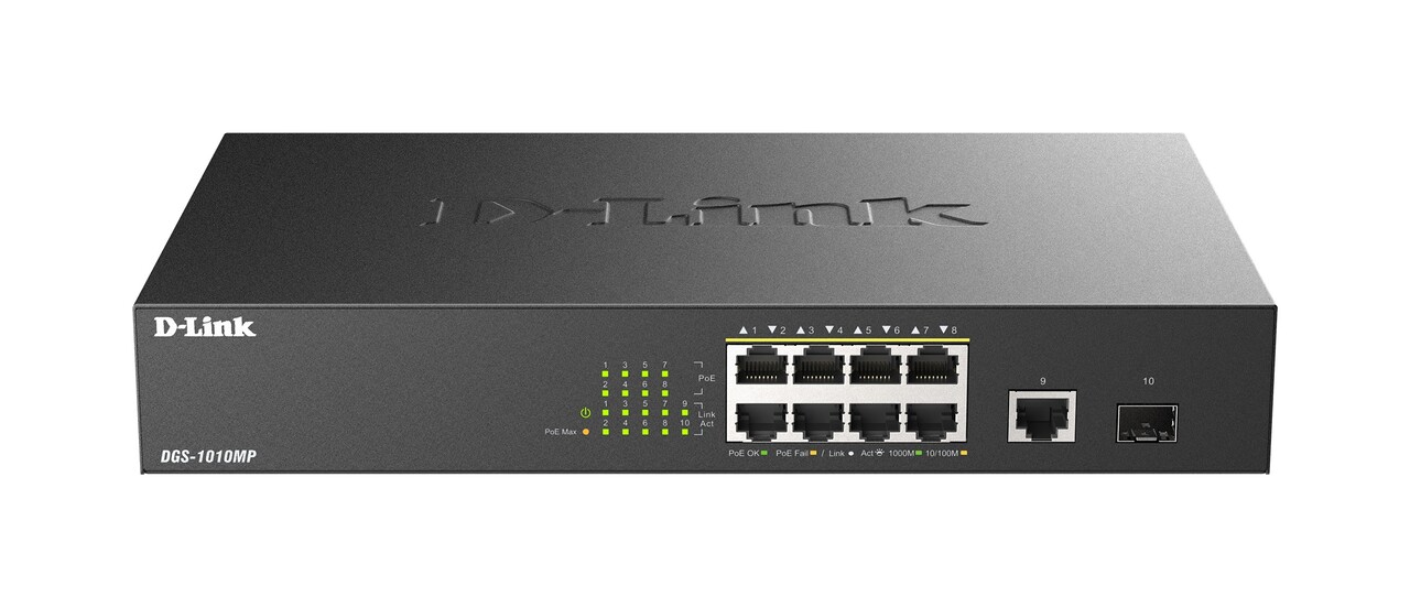 Switch - D-Link - 10-Port Desktop Gigabit PoE+ - Sort