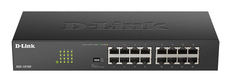 Switch - D-Link - 16-port 10/100/1000 Gigabit - Desktop Switch - Sort