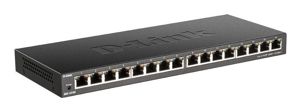 Switch - D-Link - 16-Port 10/100/1000Mbps - Unmanaged Gigabit Ethernet Switch - Sort