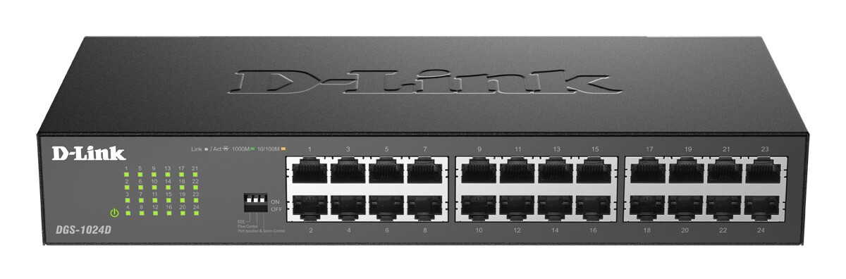 Switch - D-Link - 24-port 10/100/1000 Gigabit - Desktop Switch - Sort