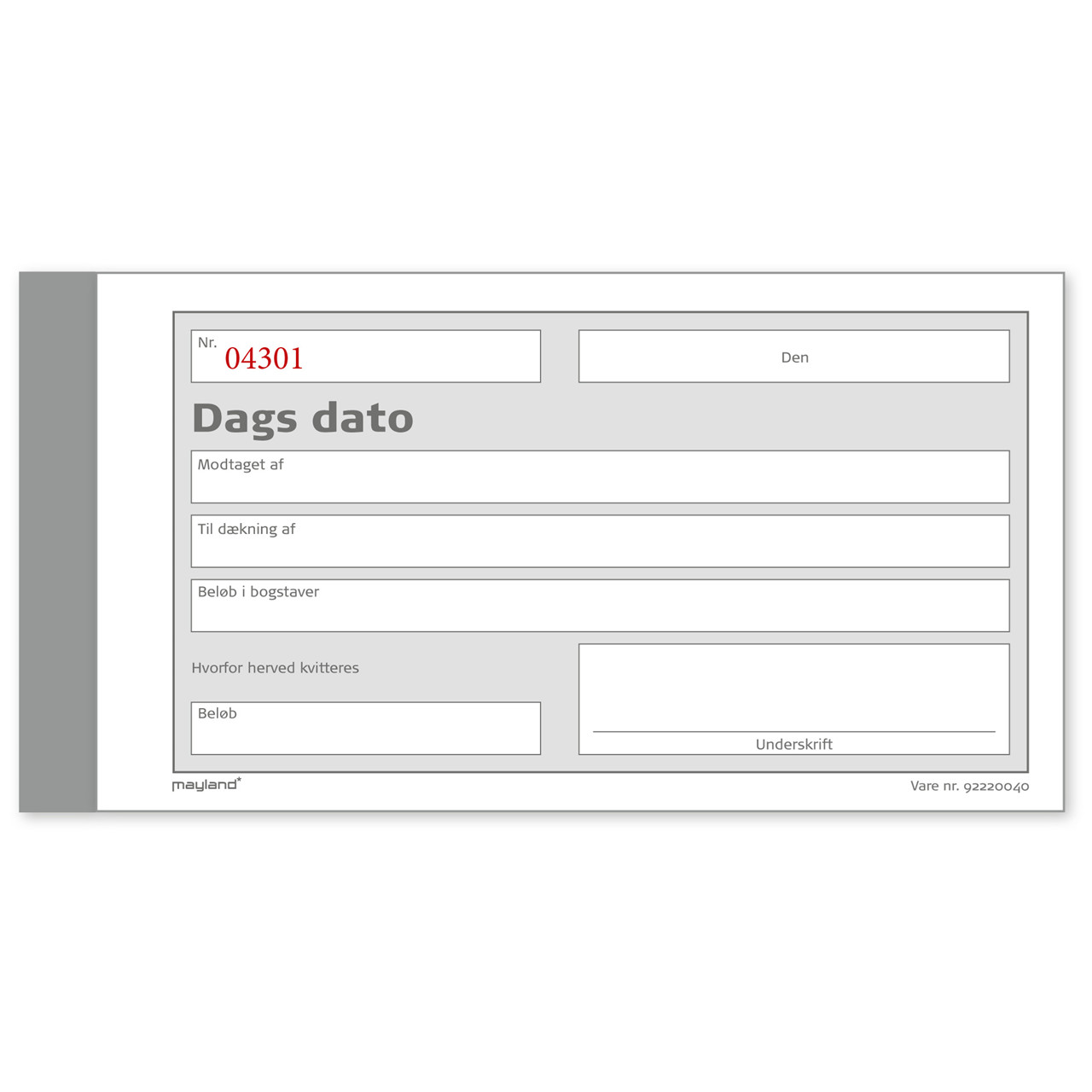 Dags dato blok 148 x 85 mm - 10 blokke á 2x50 dags dato kvittering