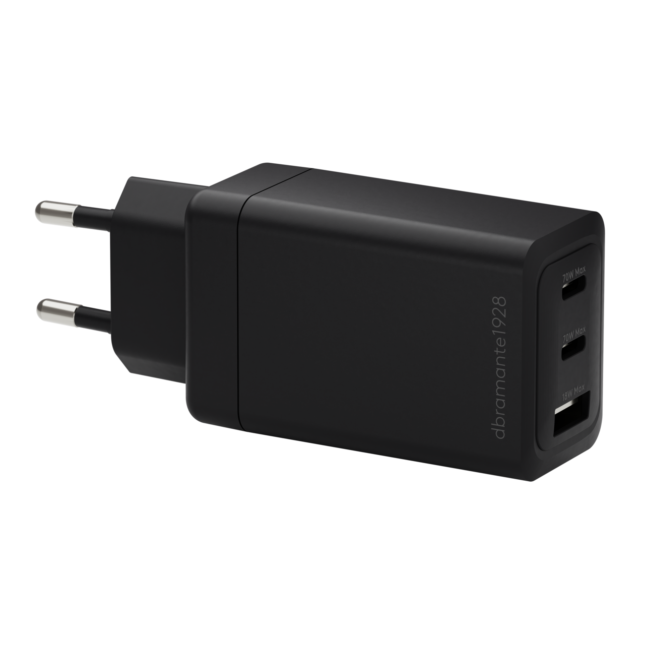 Oplader, Dbramante1928, IT - EU W. Charger - 2xUSB-C 70W + 1xUSB-A - Sort